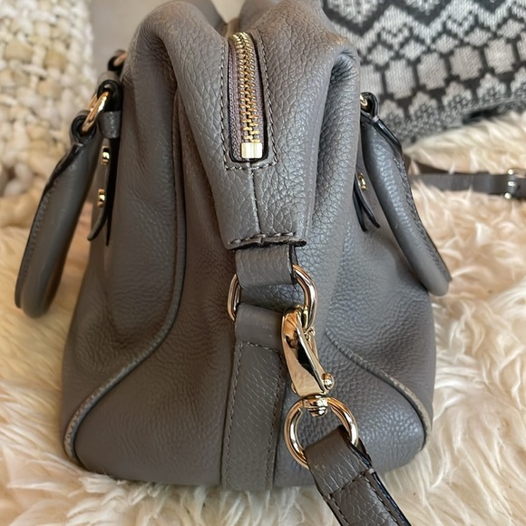 Kate Spade Gray Pebbled Leather Satchel Purse Adjustable Strap Dual Handles - Picture 7 of 11